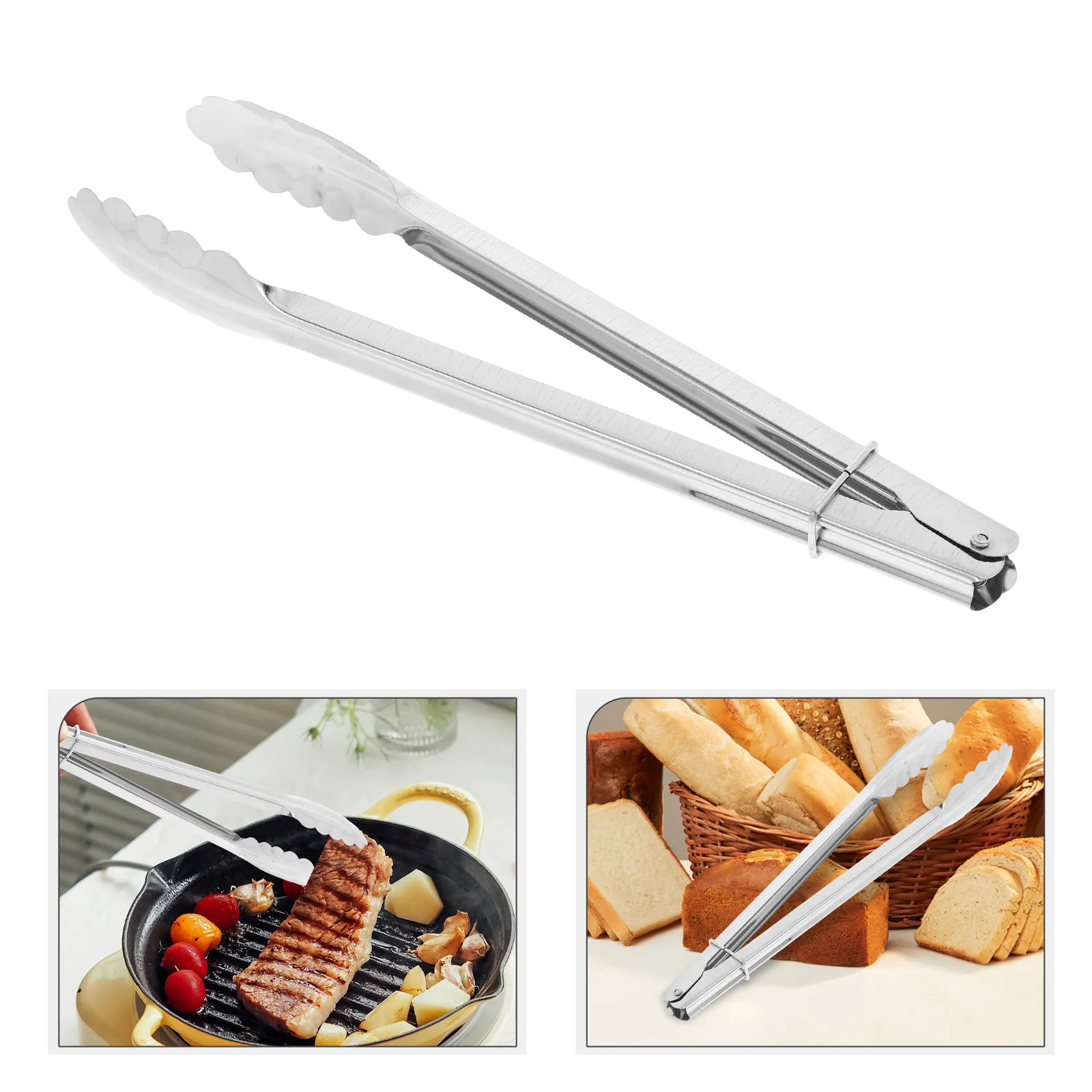 Robust Thickened Stainless Steel Grilling Tongs Heavy Duty for Bbq Outdoor Grill Cooking Baking Buffet Serving Steak Bread Fish
