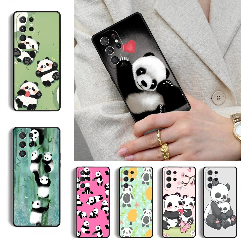 Cartoon Panda Bear Phone Case for Samsung Galaxy S26 S25 Ultra S24 S23 S22 S21 Plus Note 10 Bumper Cover