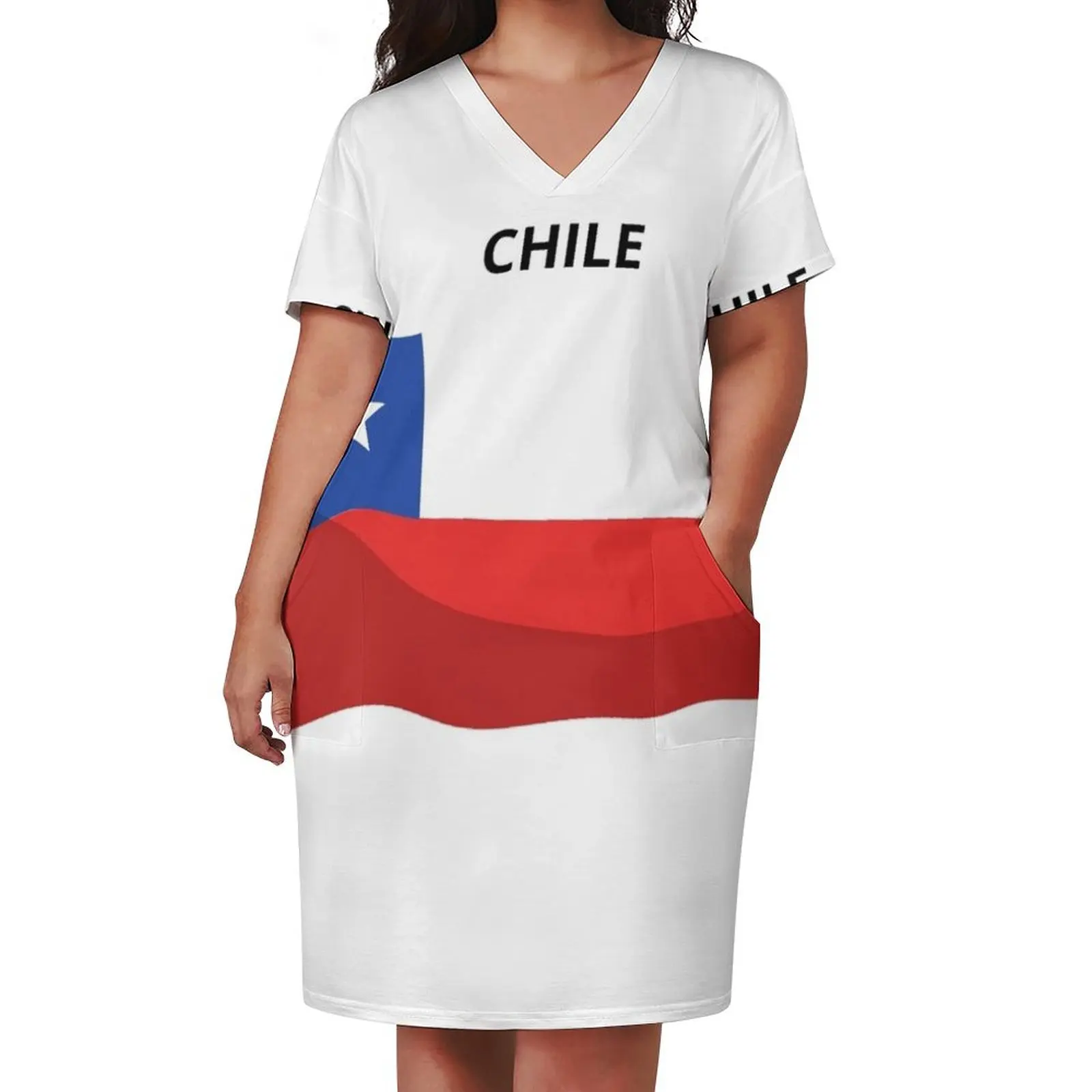 Chile flag, Bandera de chile, Bandera chilena. Loose Pocket Dress Women dresses summer Beachwear loose summer dress