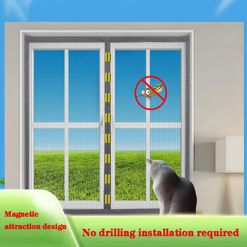 شبكة نافذة مغناطيسية رمادية مضادة للبعوض، شبكة نافذة مغناطيسية ذاتية اللصق، شبكة نافذة منزلية مثبتة ذاتيًا