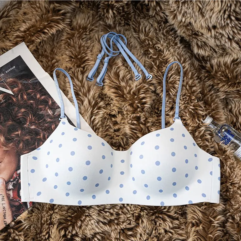 Fashion Polka‑Dot Seamless Wireless Bralette Female Bust Gather Bra Anti Sag Support Side Spillage Control For All‑Day Comfort