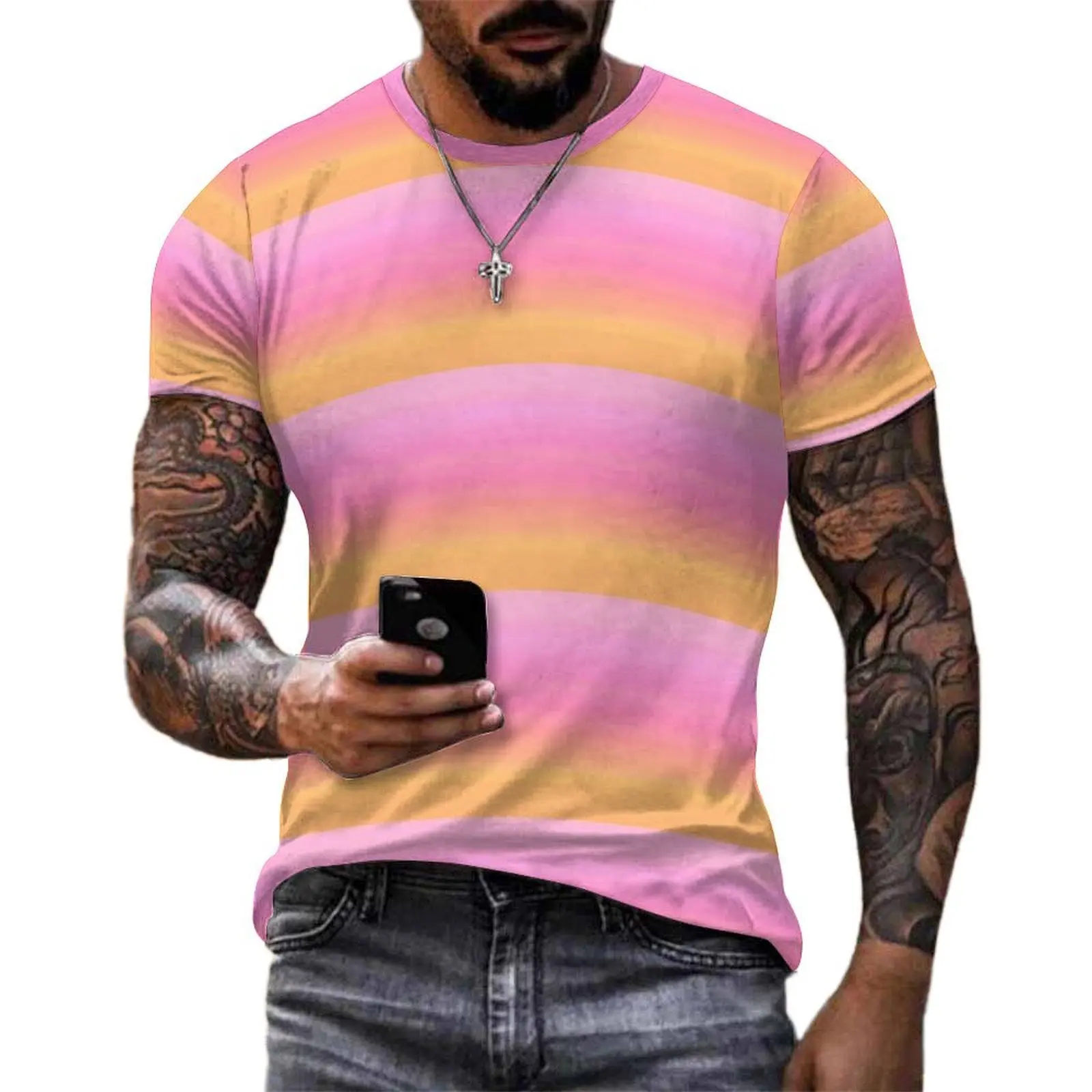 Tropical Sunset T-Shirt Pink and Orange Harajuku T-Shirts Couple Casual Tshirt Original Short Sleeves Design Top Tees Big Size
