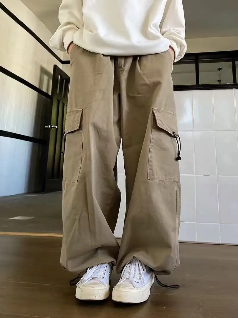 

Loose Wide Leg Workwear Pants Couples Casual Trousers Dstring Waist Polyester Fiber Men's Women's Autumn Winter New Sle