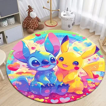 Kawaii Stitch Pikachu Droom Koppeling Rond Tapijt Huis Woonkamer Slaapkamer Decoratie Tapijt Kinderspel Spelen Tapijt