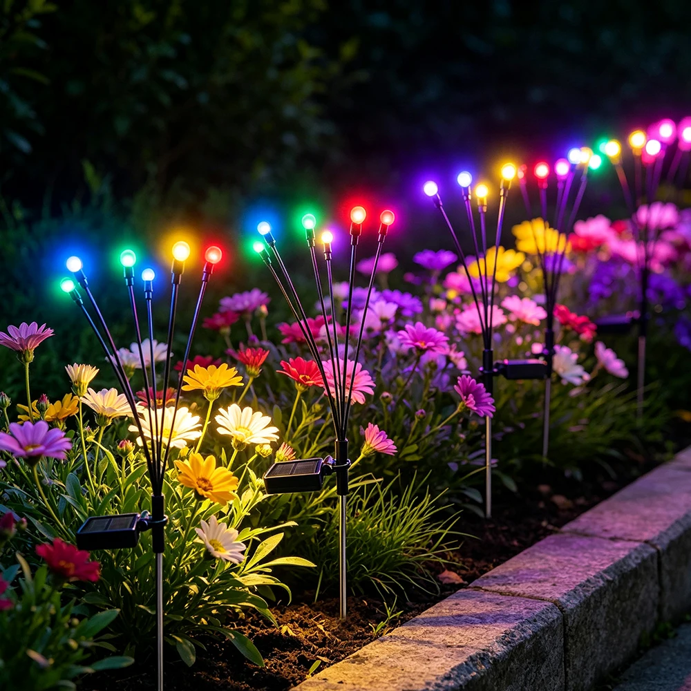 2pcs Solar Garden Lights, Outdoor Solar Variable Color Light - Swaying When Wind Blows LED Lights for Patio Pathway Decor