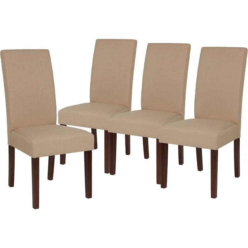 Merrick Lane Ellison Mid-Century Panel Back Parsons Accent Dining Chair in Beige Fabric - Set of 4