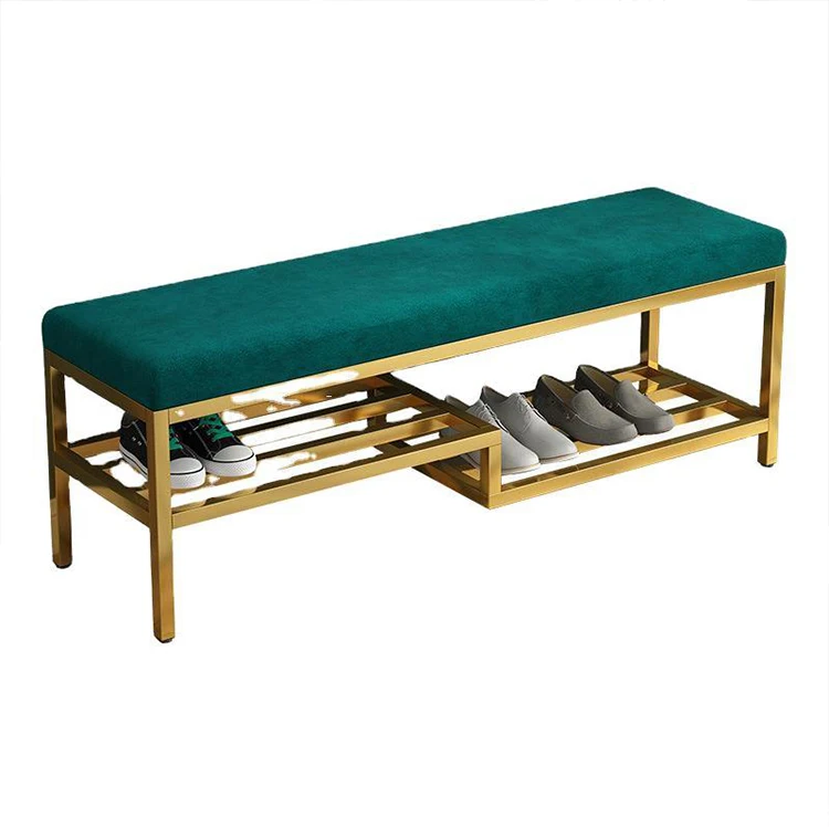 Custom Living Room Furniture Modern Footstool Metal Frame Velvet Seat Shoe Store Bench Entry Bench