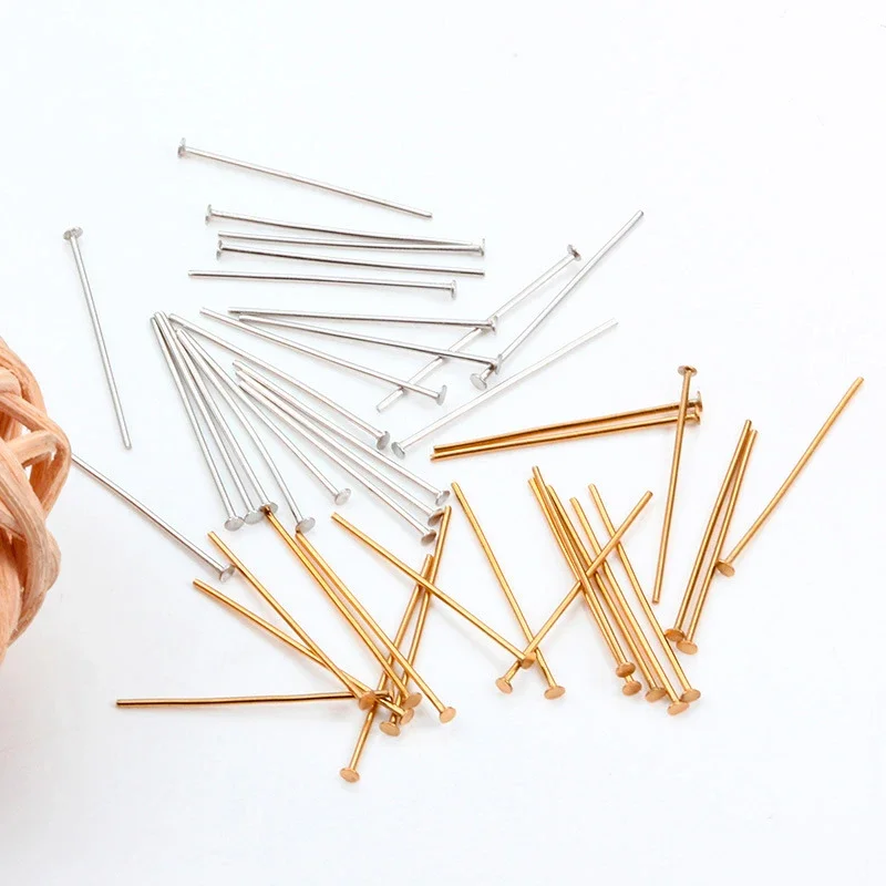 50Pcs New Metal 0.8*28mm Eye Flat T Head Pins Headpins For Jewelry Findings Making Bead DIY Supplies