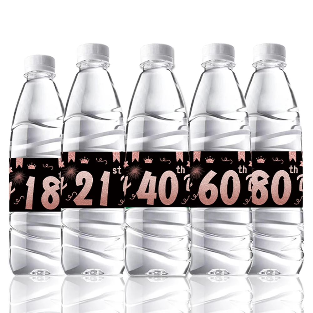 18 21 30 40 50 60 70 80 años fiesta temática de cumpleaños pegatinas de agua Mineral suministros de decoración de fiesta de cumpleaños