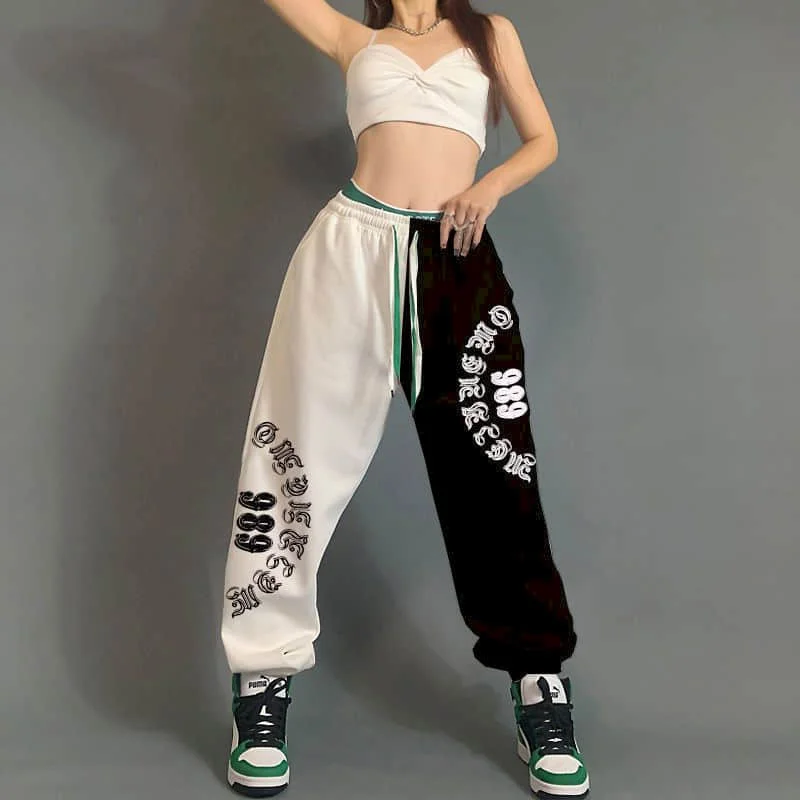 

Patchwork Pants Women Clothes Casual Leggings Korean Style Lace-up Pants Vintage Trouser Loose Sporty Sweatpants Women Clothing