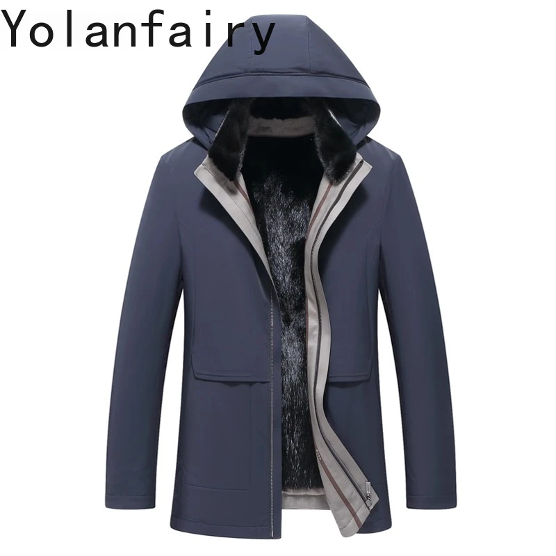 

YOLANFAIRT Real Fur Coat Man Warm Parkas Hooded Winter Detachable Mink Fur Liner Jacket Men Clothing Warm Fur Coats and Jackets