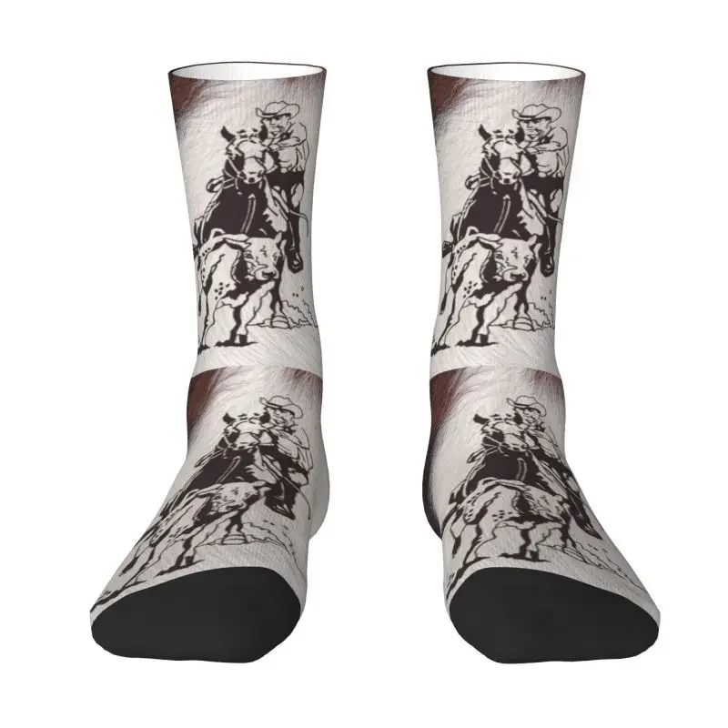 Western Cowboy Rodeo Horse Cowhide Roping Cow Dress Socks Mens Womens Warm Fashion Crew Socks Print