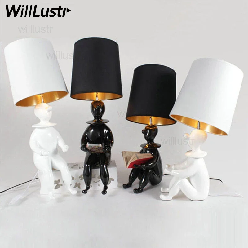 Modern Jaime Hayon Clown Table Lamp Desk Light Office Living room Sofa Side Bedroom Bedside Black White Resin Lighting