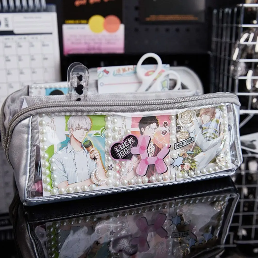 Cute American Pen Bag Large Capacity Silver Pencil Case High Appearance Level Multi-Layer Card Display Bag Girls