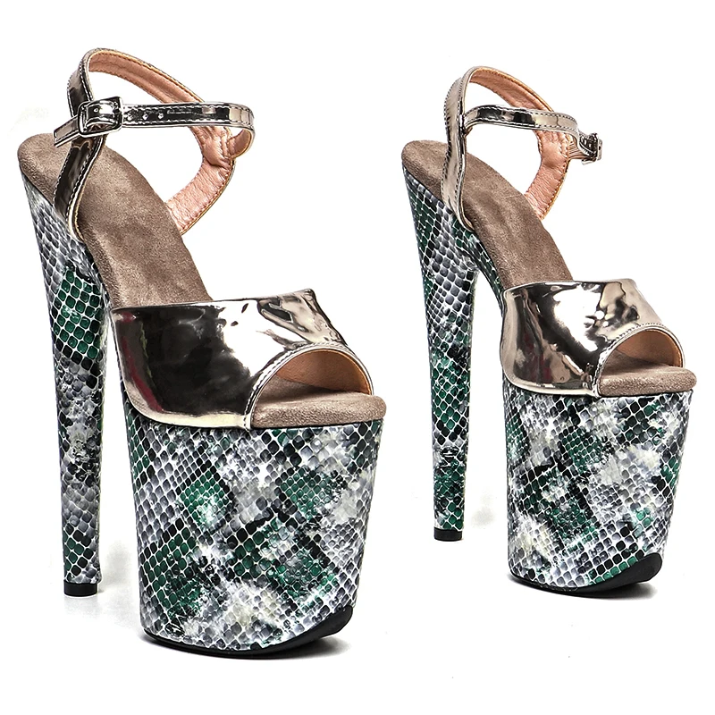 

Leecabe 8Inch/20cm Shiny PU mix snake Platform High Heels Trendy fashion Sandals stripper heel Pole Dance shoes
