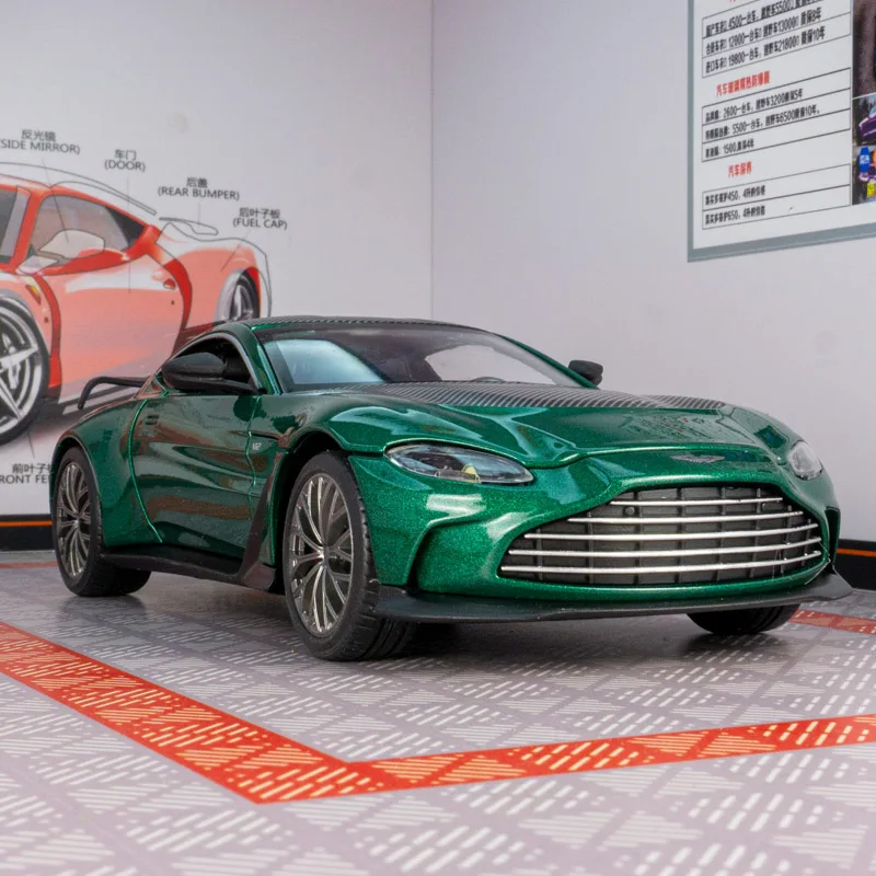 1:24 Aston Martin VANTAGE V12 alloy car model decoration car door can be opened with acousto-optic shock absorber toy car