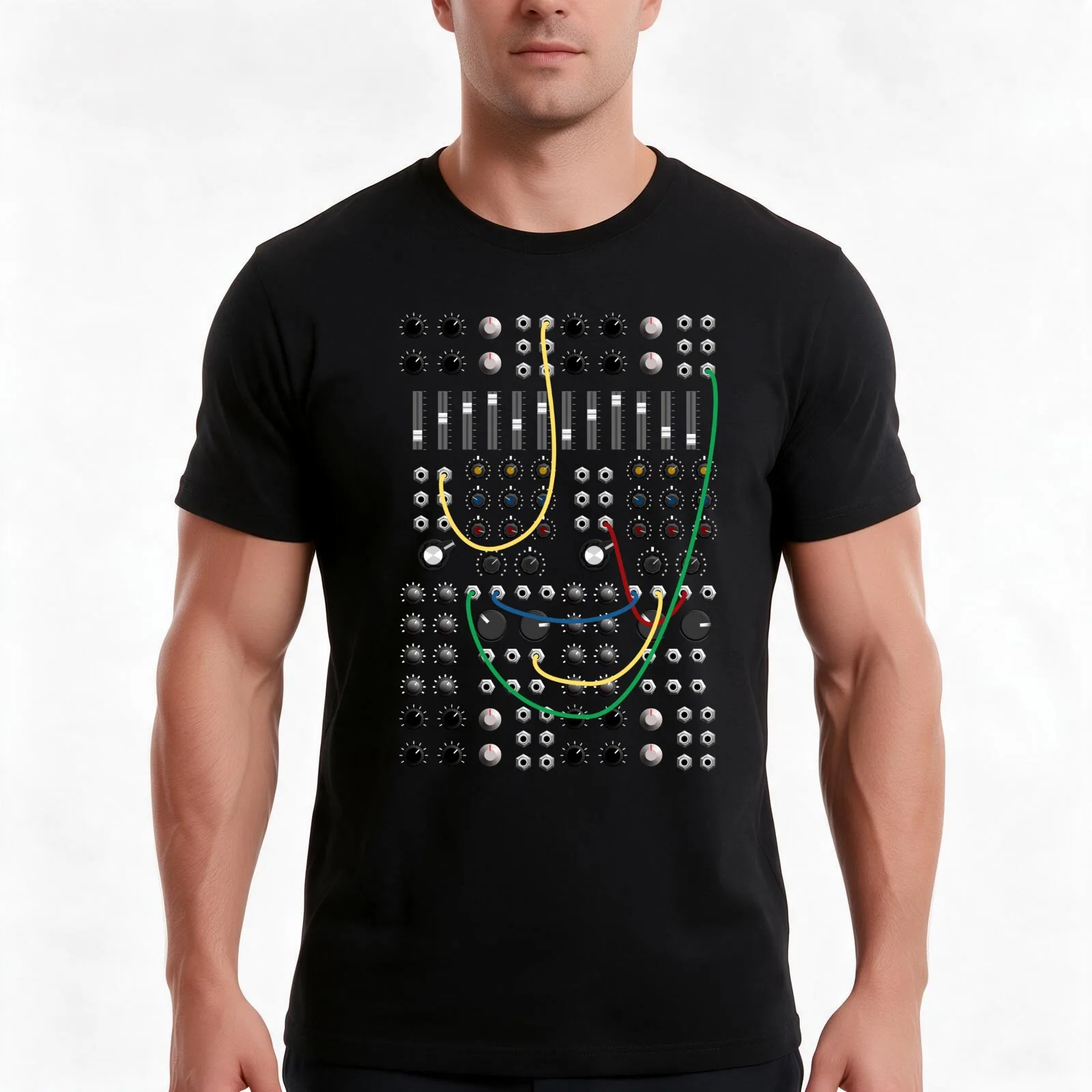 Modular Synthesizer T-Shirt, Summer Casual Cotton Tee, Oversized Streetwear Tops, Vintage Graphic Print, Loose Fit Short Sleeve