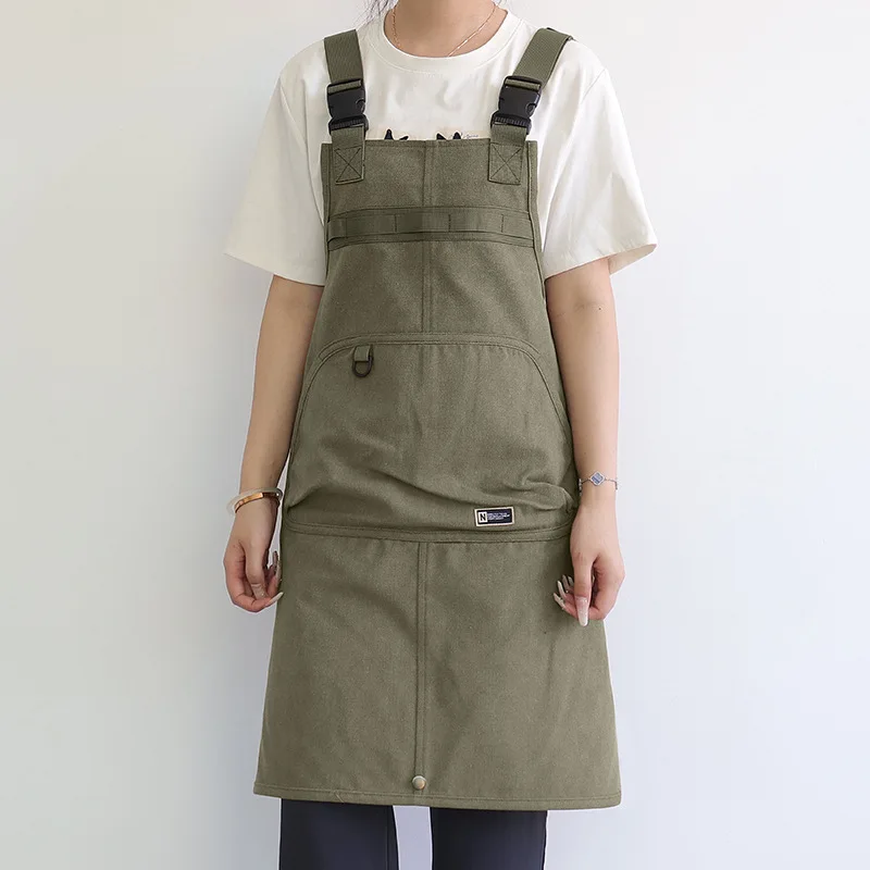 Modern Canvas Apron with Large Pockets for Woodworking And Barbecue Logo Printed Customizable Unisex Thickened Canvas Apron