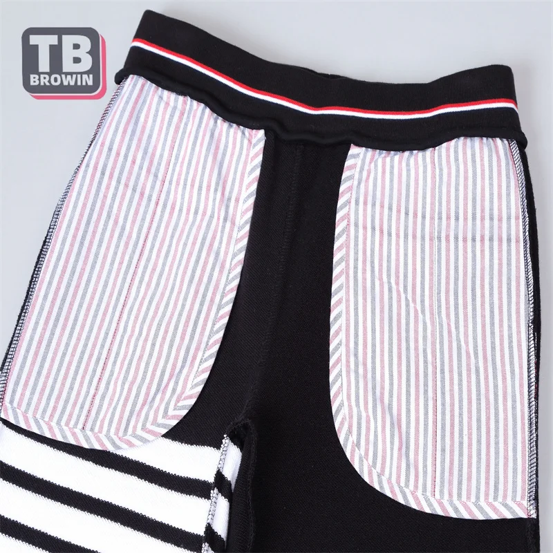 TB pantalones cortos informales para hombre, de cuatro barras pantalón a rayas, algodón con cordón, marca deportiva, Verano