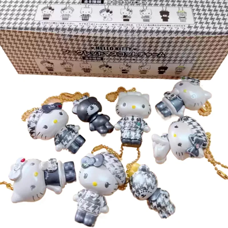 

Черно-белые плюшевые куклы-фигурки Hello Kitty из серии Houndstooth Lady, подвески для женских сумок, плюшевые игрушки-сюрпризы в коробках
