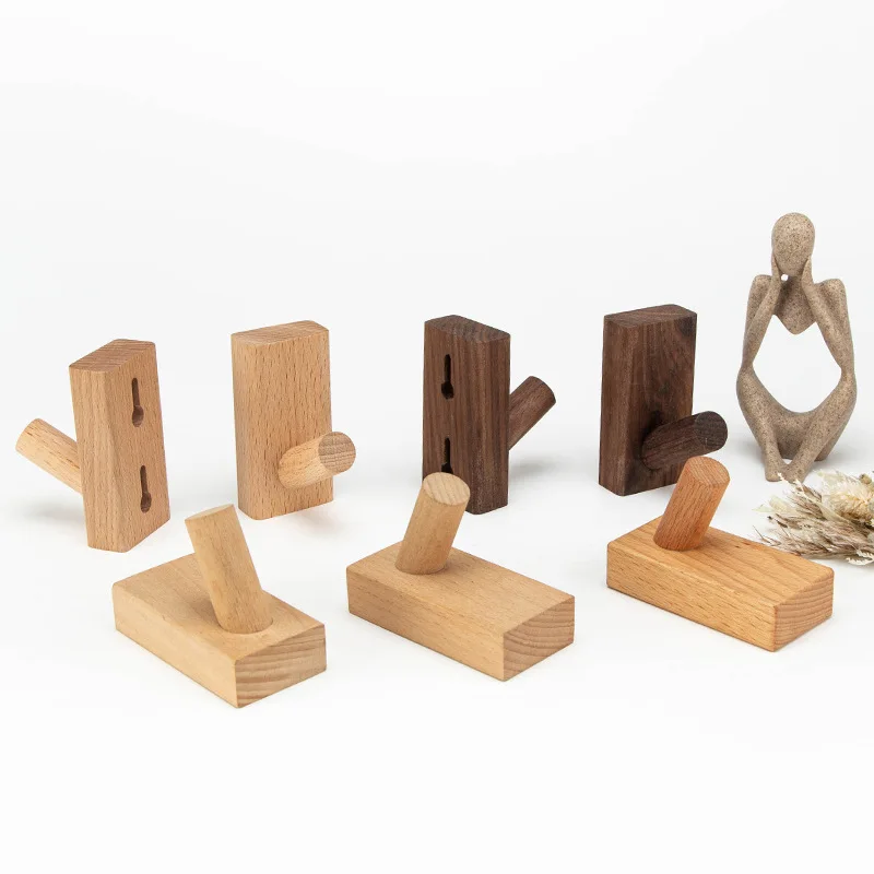 

Set of Handmade Wooden Wall Hooks in Various Styles and Wood Tones