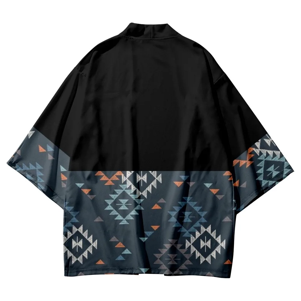 Japanese Streetwear Geometry Kimono Cardigan Women Men Yukata Harajuku Haori Robe Cosplay Kimono Shirt Traditional Clothes