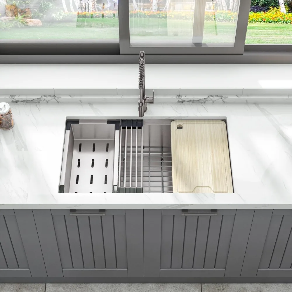 

Kss0001s-ok 32 x 19 x 10 дюймов, одночашевая рабочая станция, кухонная мойка с 16 калибрами, нержавеющая сталь 304, сатиновая отделка, 6 переменного тока