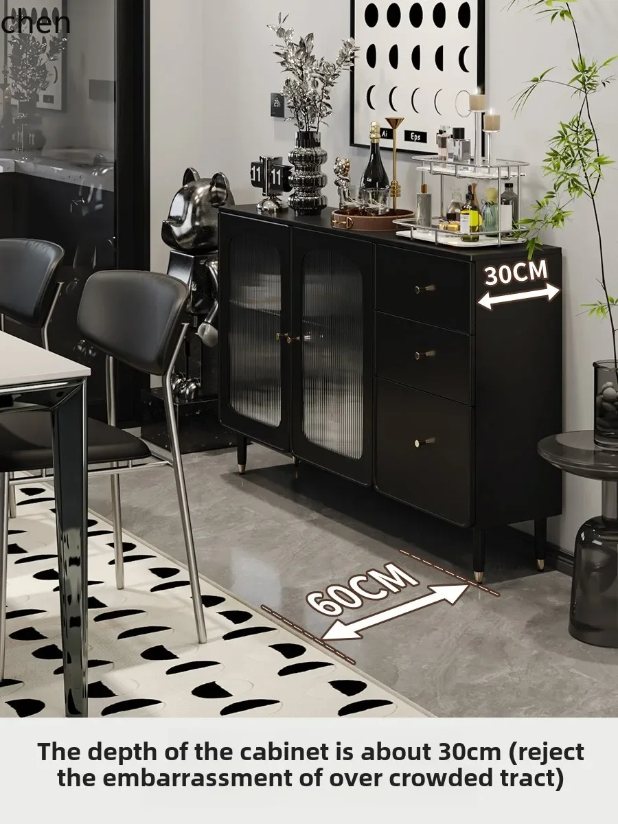 HT modern simple ultra-thin side cabinet integrated tea cabinet against the wall living room locker black