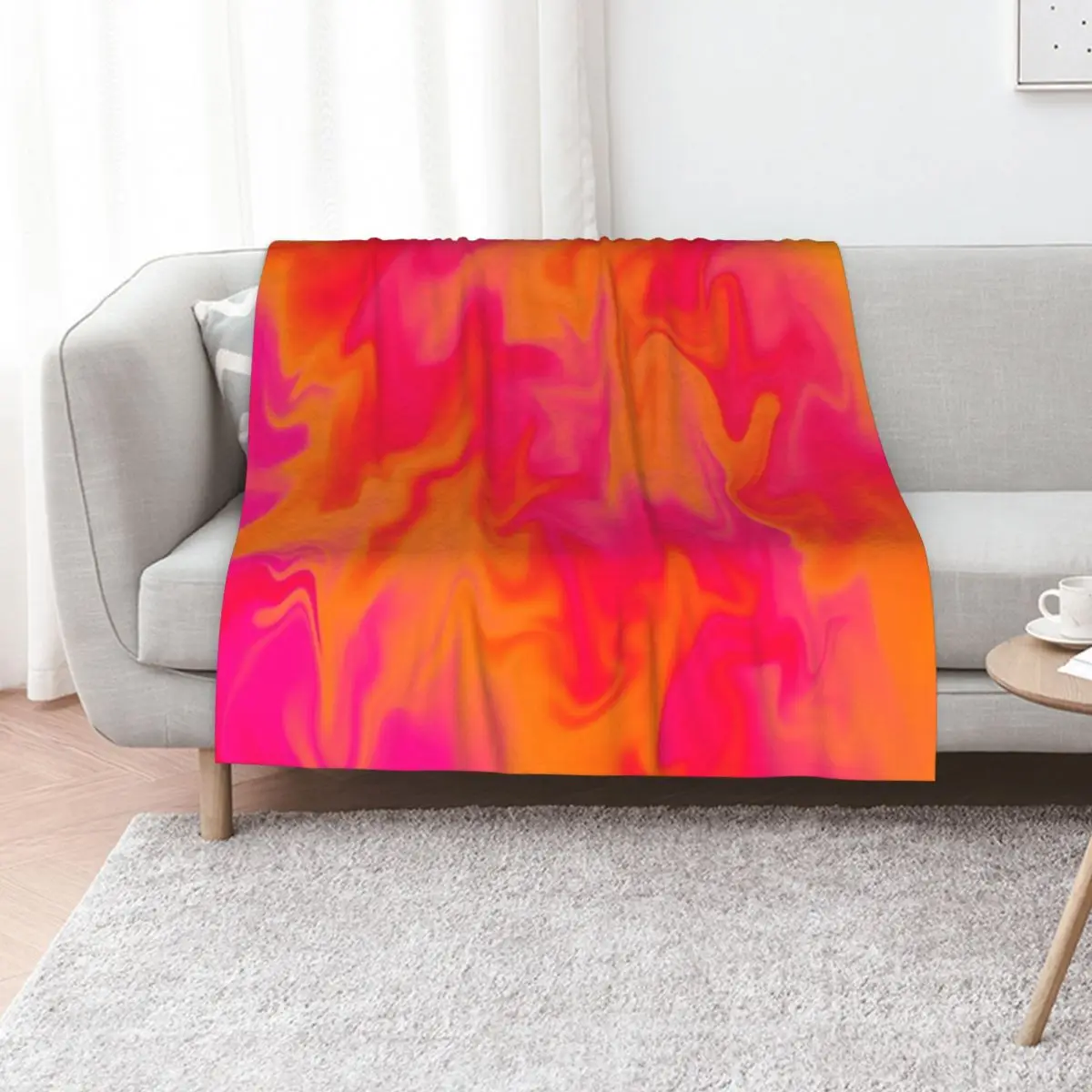 Pink, Orange, and Red Marble Fusion Design Throw Blanket Sofa Quilt Picnic Kid'S Decorative Sofa Giant Sofa Blankets