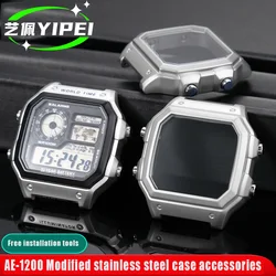 For Casio AE1200 case mod kit Modified all metal 3299 AE-1200 bezel glass strap ring kit stainless steel AE1200 case+strap