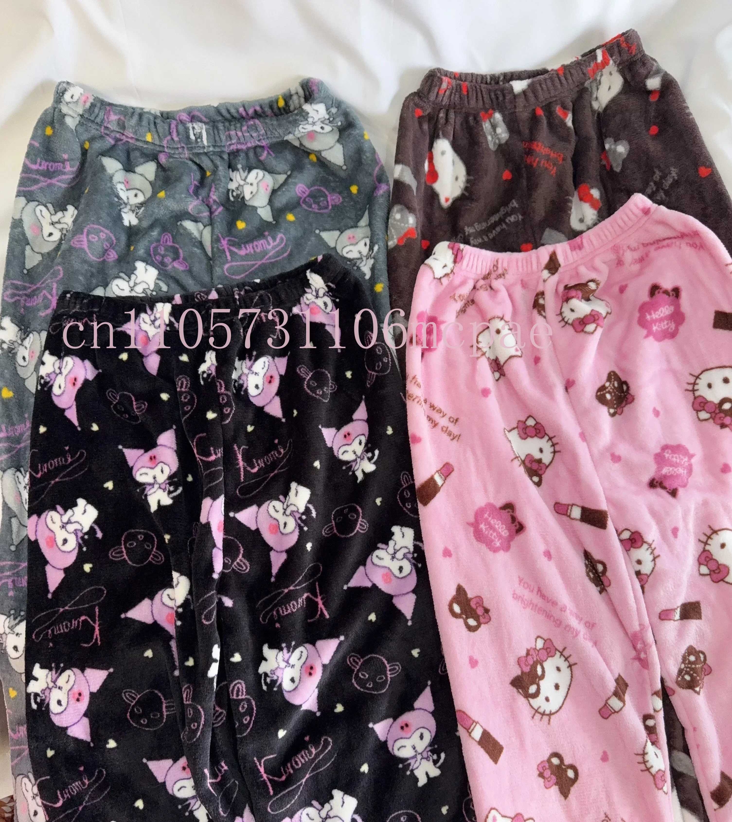 

Hello Kitty Flannel Pajama Pants Anime Cartoon Sanrio Home Pants Kuromi Couple Home Sleepwear Trousers Leisure Home Clothing