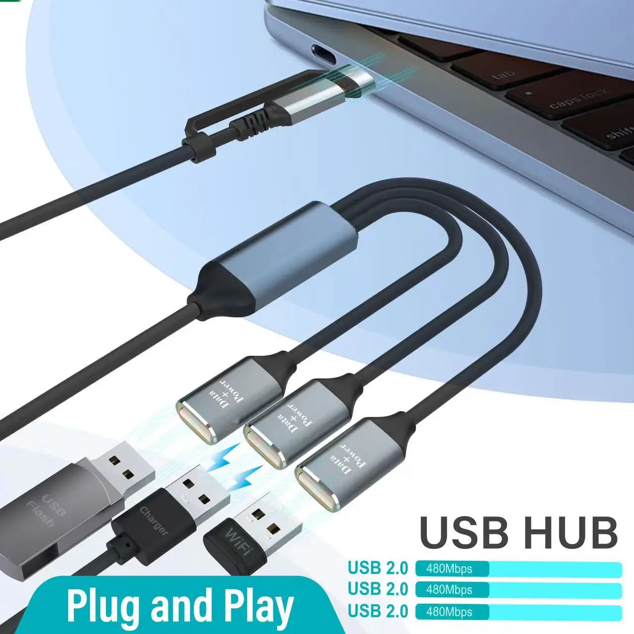 Adaptateur multi-répartiteur 3 en 2 USB C HUB 2.0 Type C 3 ports, adaptateur secteur OTG USB pour Macbook Pro 13 15 Air Pro iPad Pro PC ordinateur