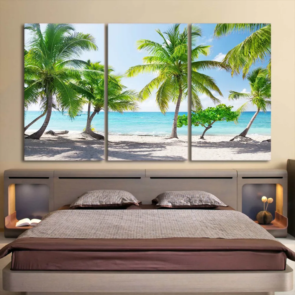 Beach Palm Tree Catalina Island Scenery 3Pcs Posters Wall Print Canvas Pictures Home Decor Paintings for Living Room Decoration