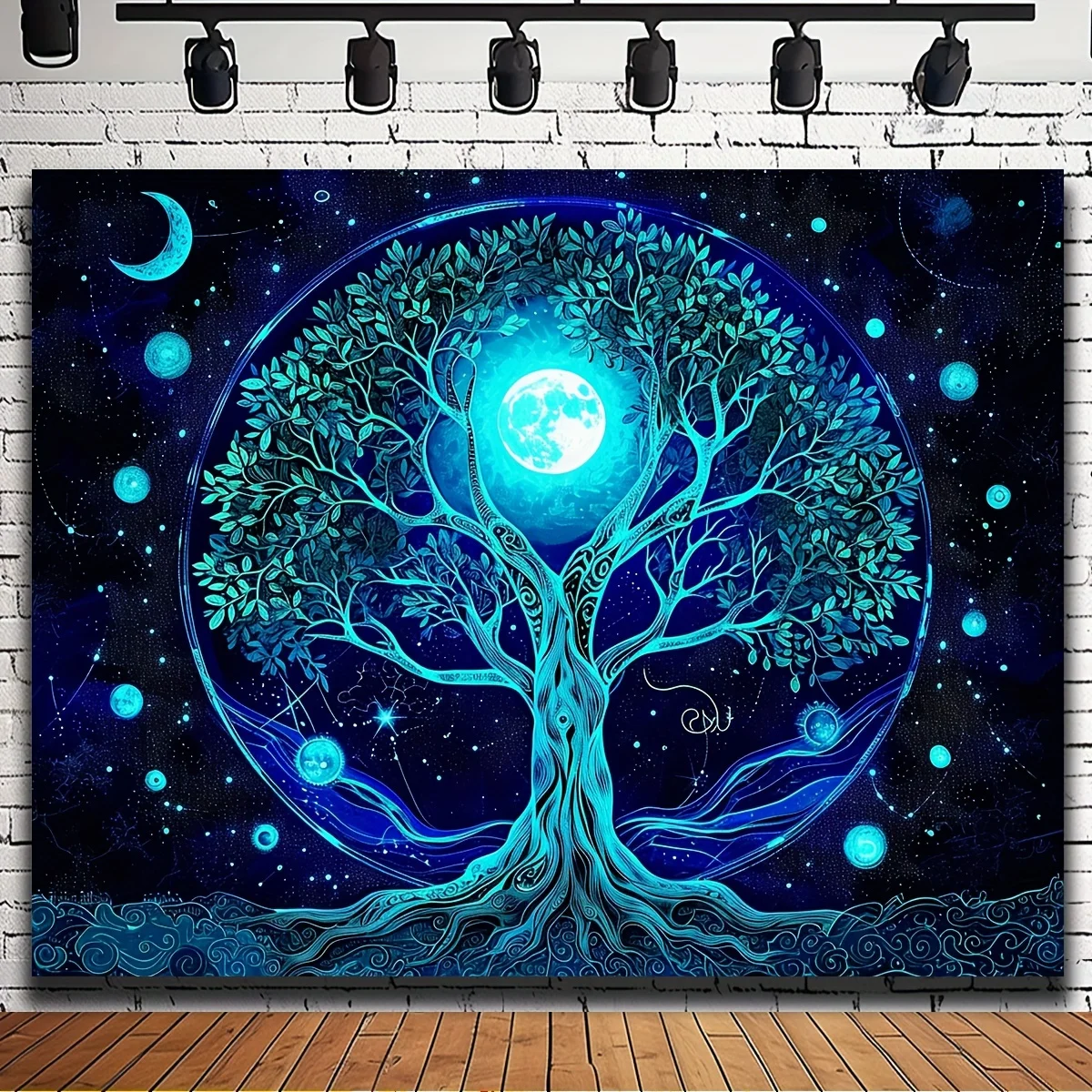 Mystical Tree of Life Tapestry, Blue Cosmic Design for Spiritual Decor, Soft Polyester Wall Hanging, Ideal Gift for Art Lovers