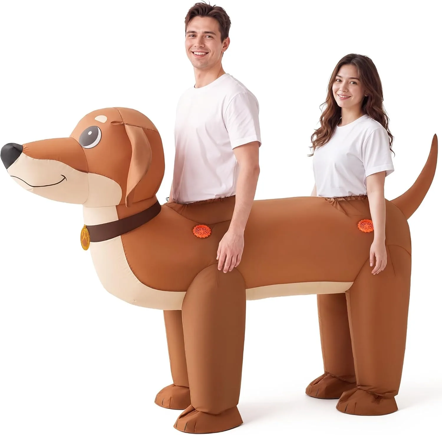 Costume gonflable de teckel Spooktacular Creations pour couple, costume gonflable de teckel pour adultes, combinaison gonflable pour adultes.