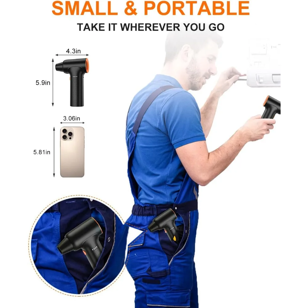 Spolverino ad aria compressa, 300000 Ventola turbo elettrica RPM, 3 marce, ricaricabile da 10.000 mAh per PC, elettronica per auto