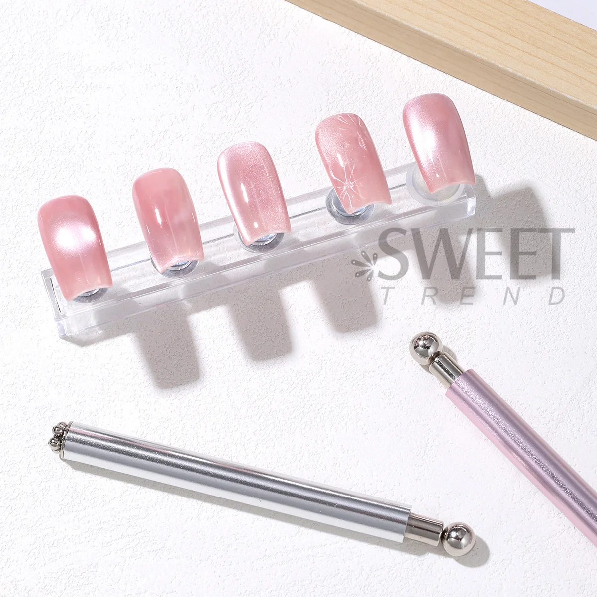 3 In 1 Flower Round Cat's Eye Nail Magnetic Pen Dual-Ended Adjustable Round Ball Magnet Stick Auxiliary Creative Manicure Tools view 2