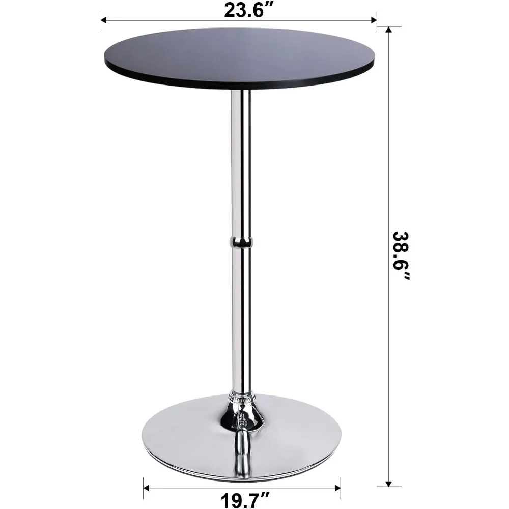 طاولة بار مستديرة MDF ، طاولة حانة بأرجل وقاعدة فضّية ، غير قابلة للتعديل ، أسود ، 41 في الارتفاع