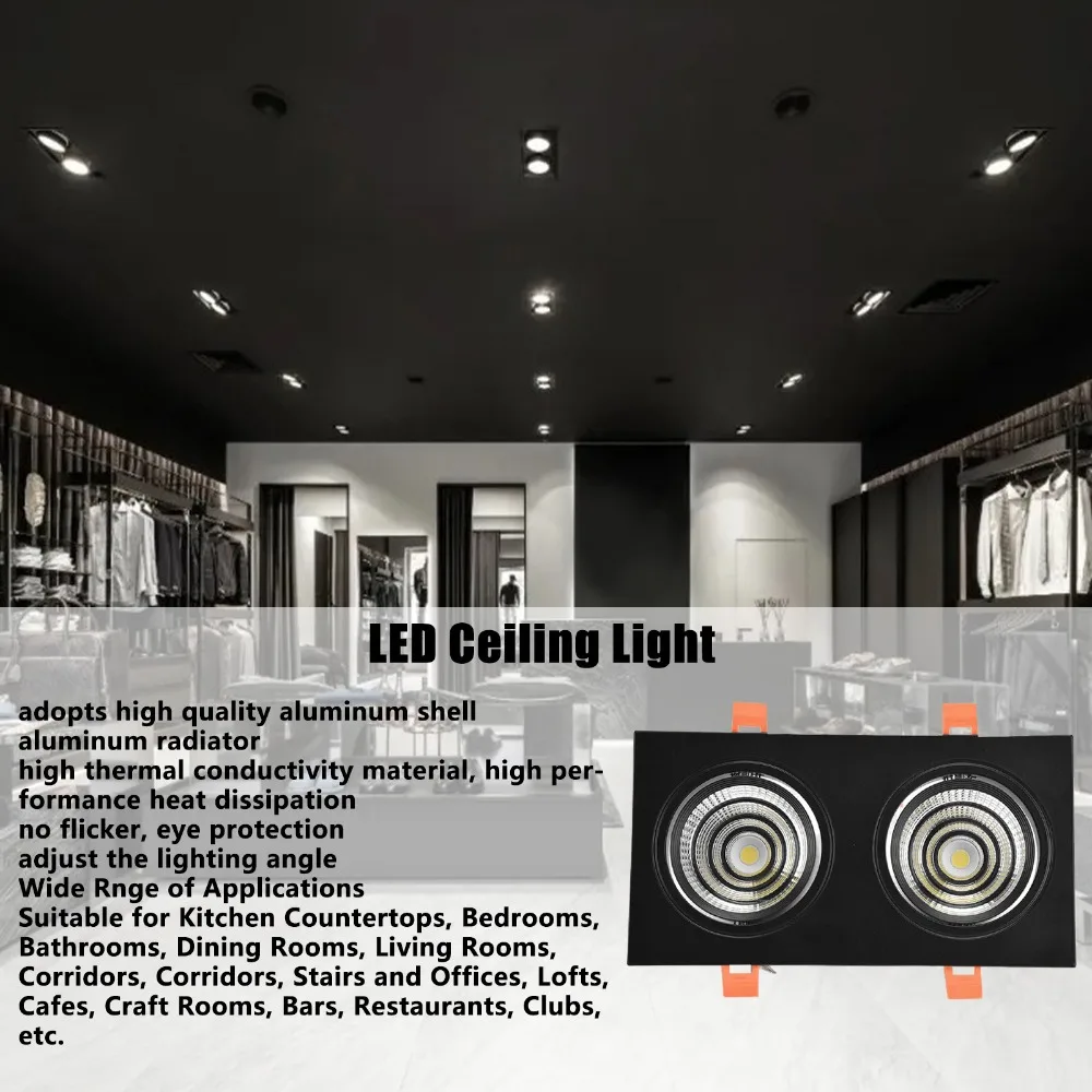 2 X 7W Recessed Ceiling Light AC85-265V White Light 6000K COB Downlight with LED Driver Adjustable Angle LED Ceiling Light