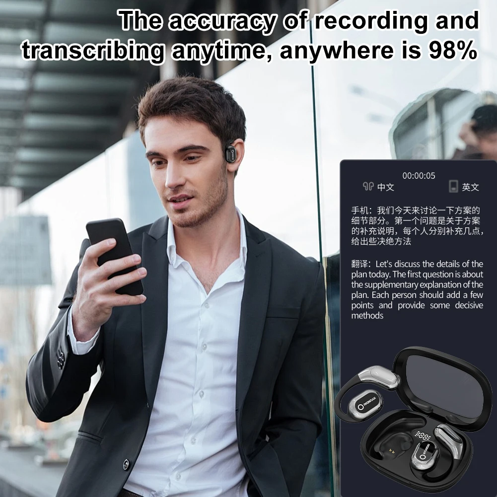144 لغة AI في الوقت الحقيقي سماعات أذن ثنائية الاتجاه متوافقة مع بلوتوث 5.4 جهاز مترجم سماعات أذن للترجمة لنظام Android وiOS