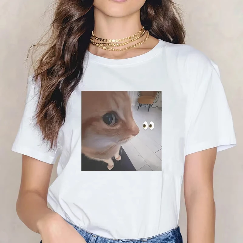 

Silly Cat Meme T Shirt Women Funny Graphic Streetwear Harajuku Short Sleeve T-shirt Harajuku O-neck Summer Casual Clothing Top