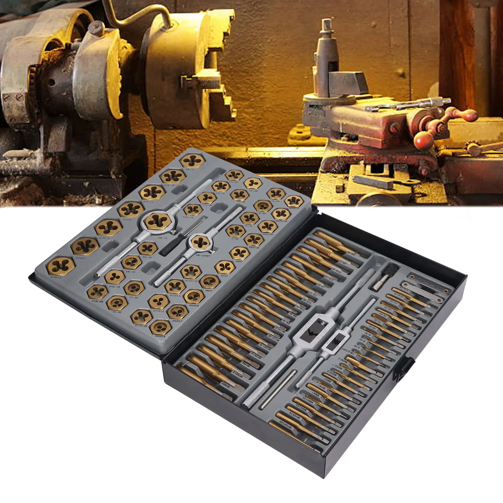 

Tap Die Set Titanium Plated Carbide Essential Threading Rethreading Tool Kit Threading Tool Set Taps Dies Hand Tools Kit