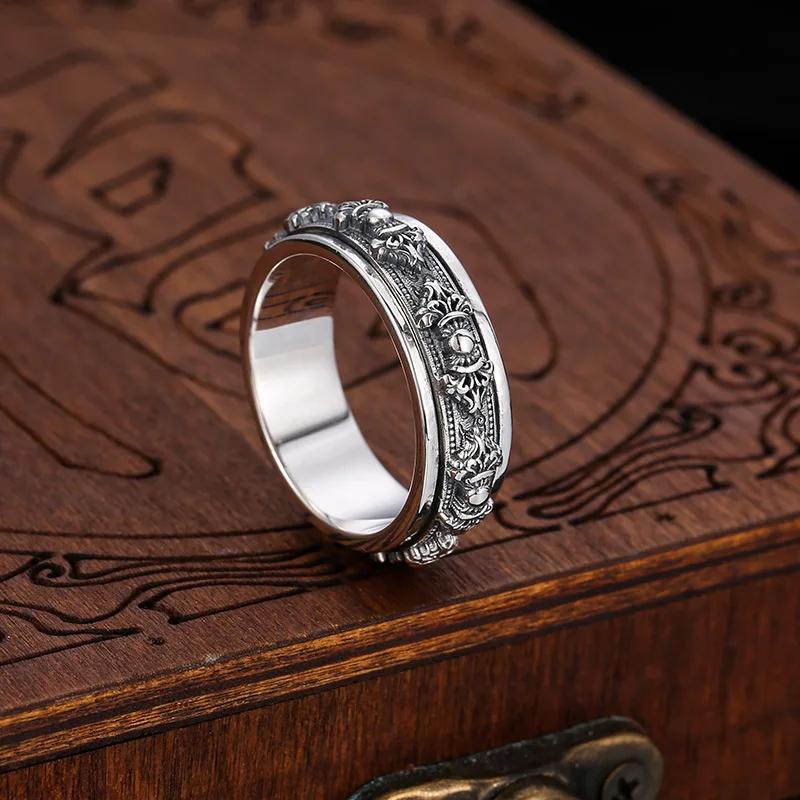 WholeSale Sterling Silver jewelry retro thai Silver perSonalized rotating ring trendyy vajra ring for men and women trendy Style