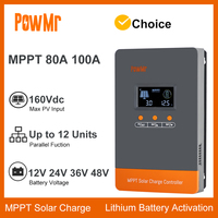 80A 100A MPPT Solar Charge Controller 12V 24V 36V 48V Auto Max Solar Panel PV 160V Regulator Supports Up to 12 Units in Parallel