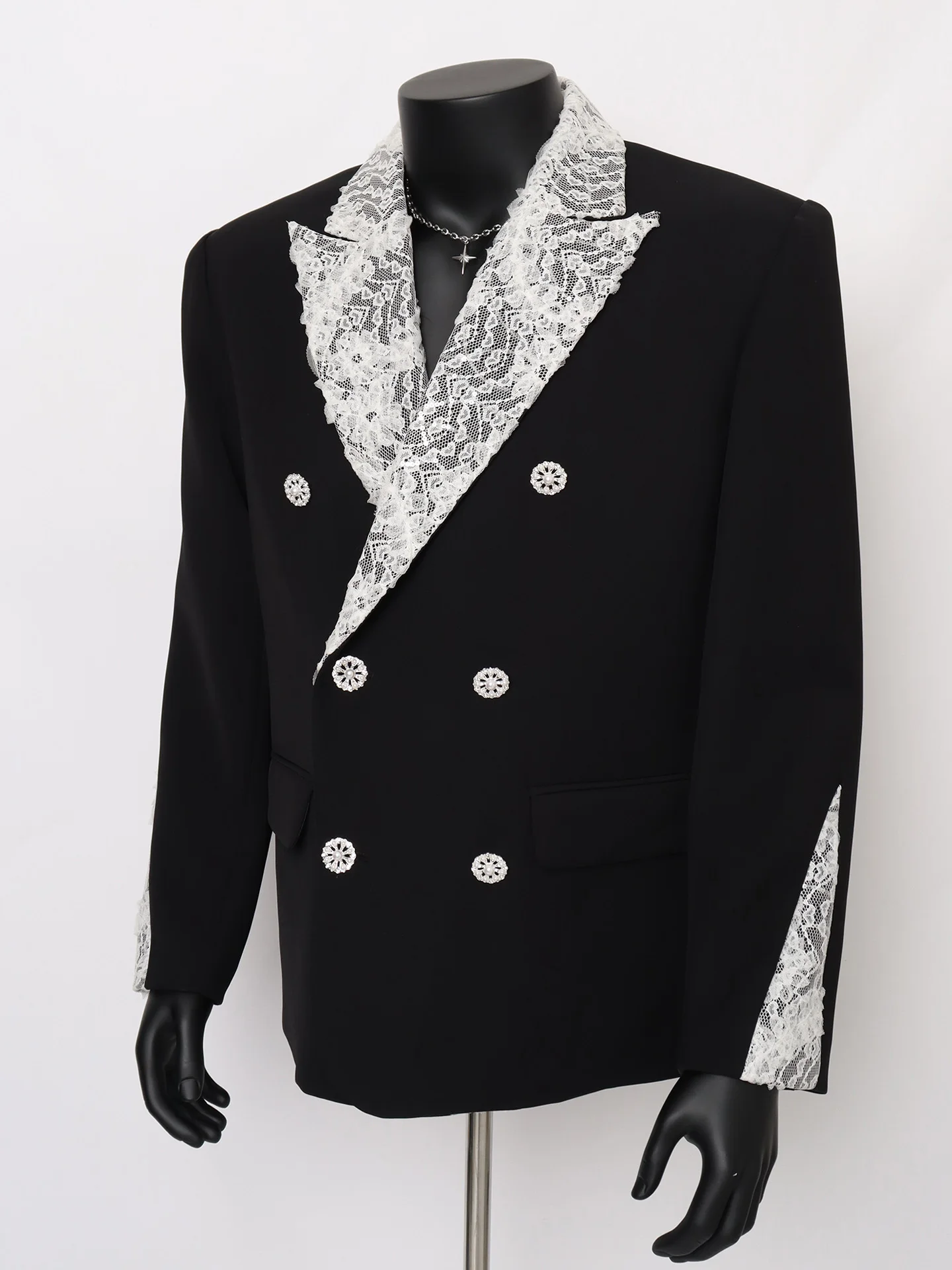 

Мужской повседневный двубортный пиджак Starlit с кружевными вставками, свободного кроя, модный молодежный стиль, длинный рукав, цветной