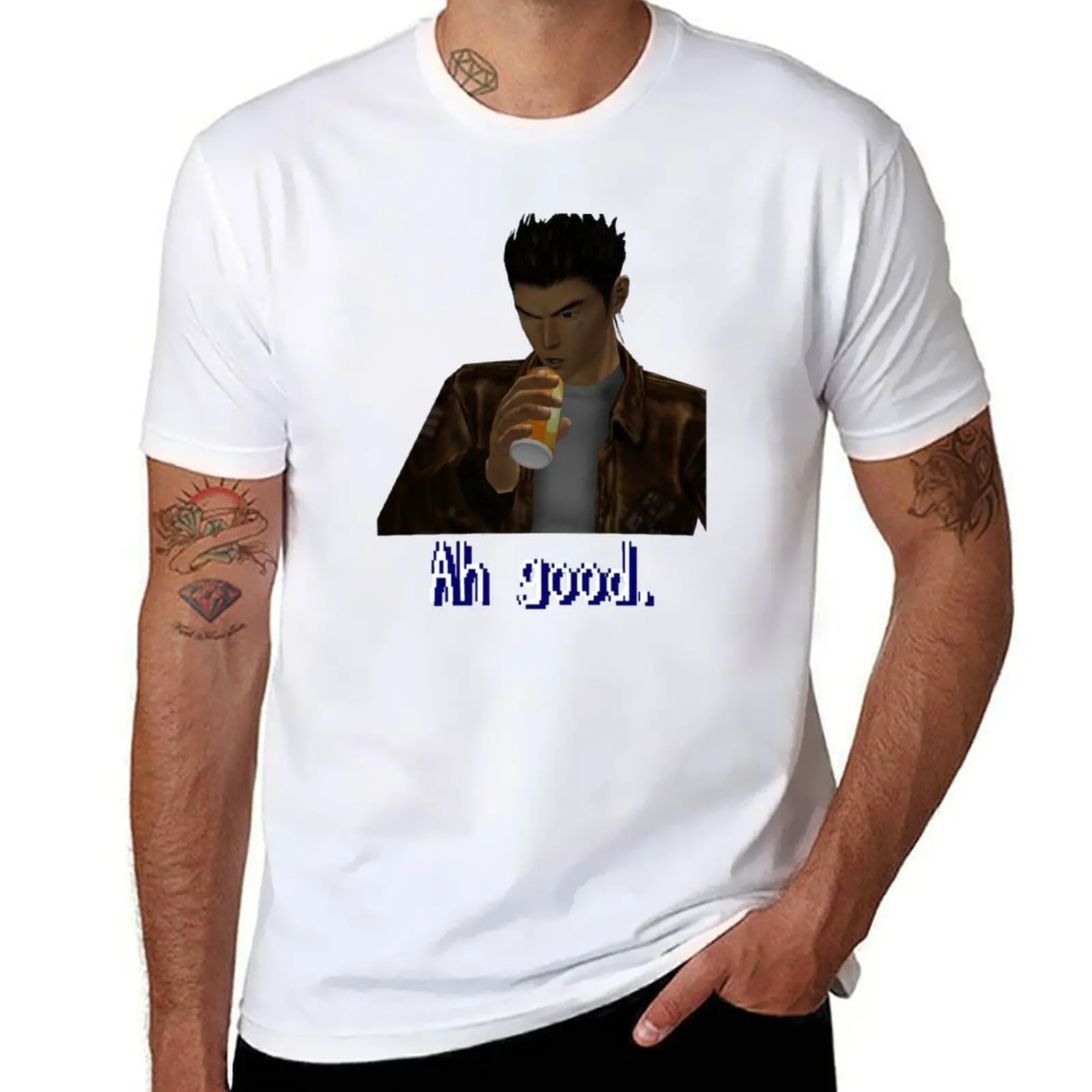 Shenmue - Ryo Drinking Ah good. T-Shirt man t shirt cotton t shirt men 100% cotton luxury brand T-Shirt