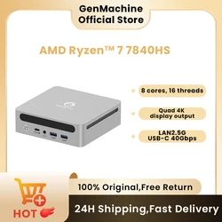 Genmachin AMD 7840HS 7940HS MINI PC Windows 11 Ryzen DDR5 32GB 6400Mhz RAM M.2 2280 SSD WIFI6 BT5.2  Pc Game Diy Gaming Computer