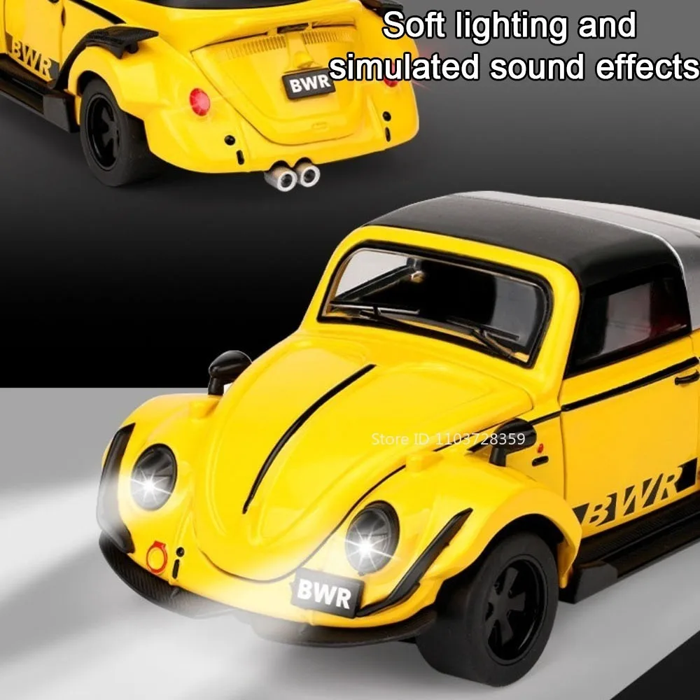1:32 Scale Car Toy Beetle Models Alloy Diecast Doors Opened Pull Back Sound Light Rubber Tires Simulation Vehicle for Kids Gifts - view 3