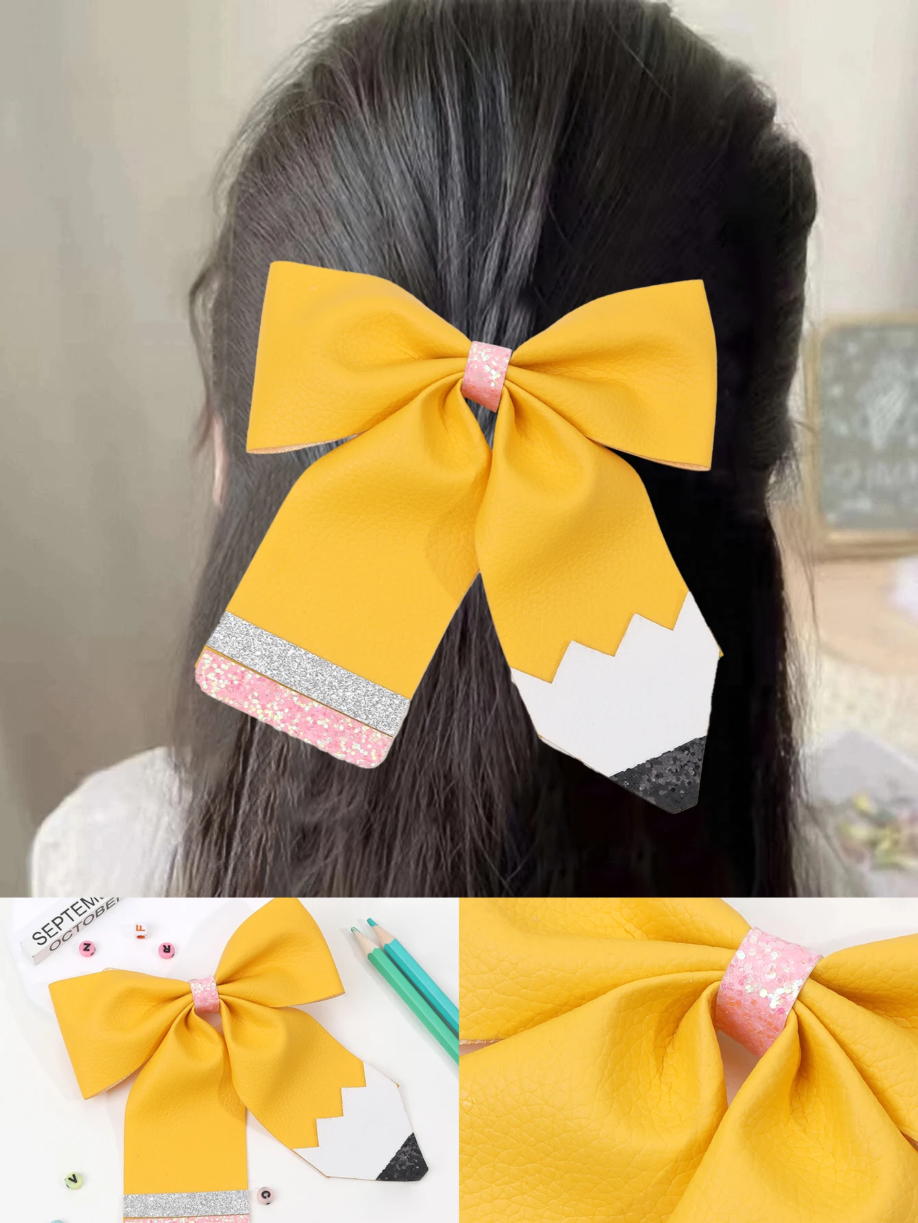 1pcs Back To School Pencil Bow Hair Clips for Girls Cute Hair Clips Hair Accessories for Girls Kids Gifts Children\'s Headwear