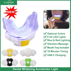 Mini Teeth Whitening Accelerator Light with Mouth Tray 8 Blue Red UV LED Light For Dental Whitening Teeth USB C Charge Vibration